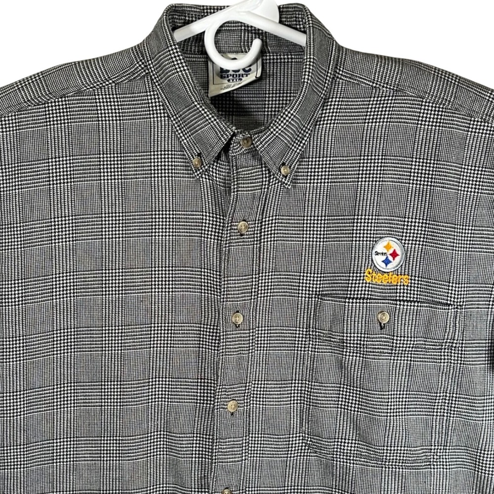 Vintage Lee Sport Pittsburgh Steelers Mens XXL Plaid Button Down Shirt Gray